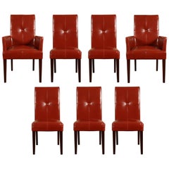 Set of Seven Leather Upholstered Dining Chairs