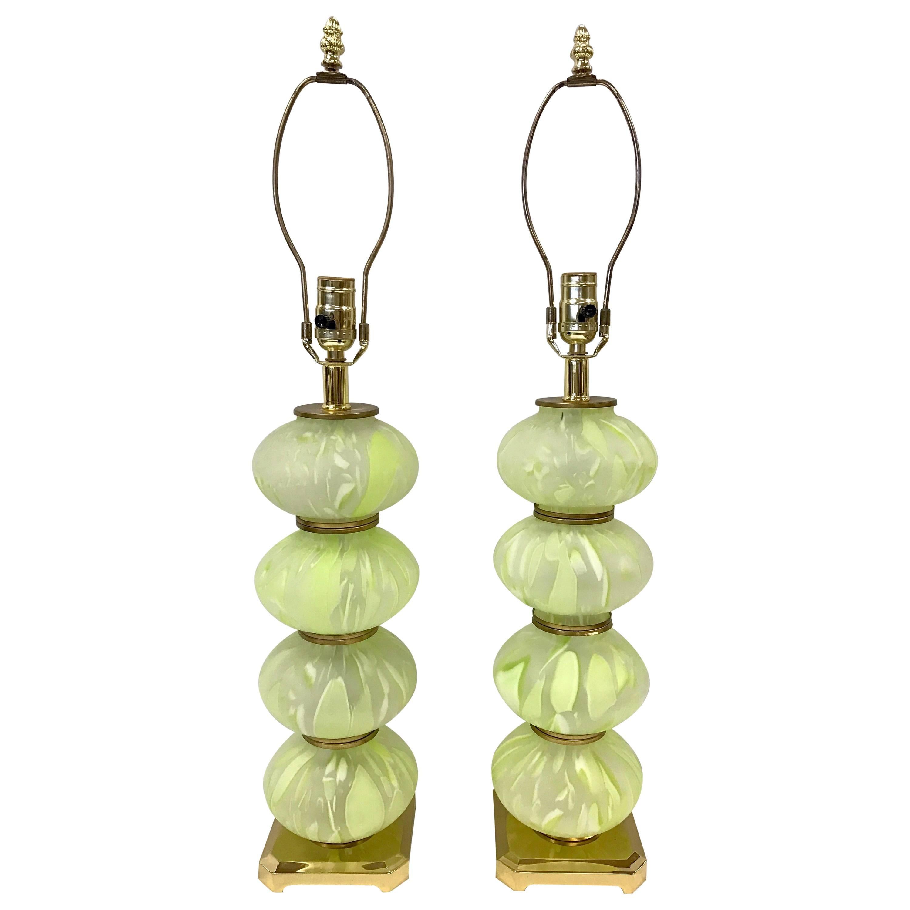 Green Italian Murano Glass Lamps Mid-Century Modern