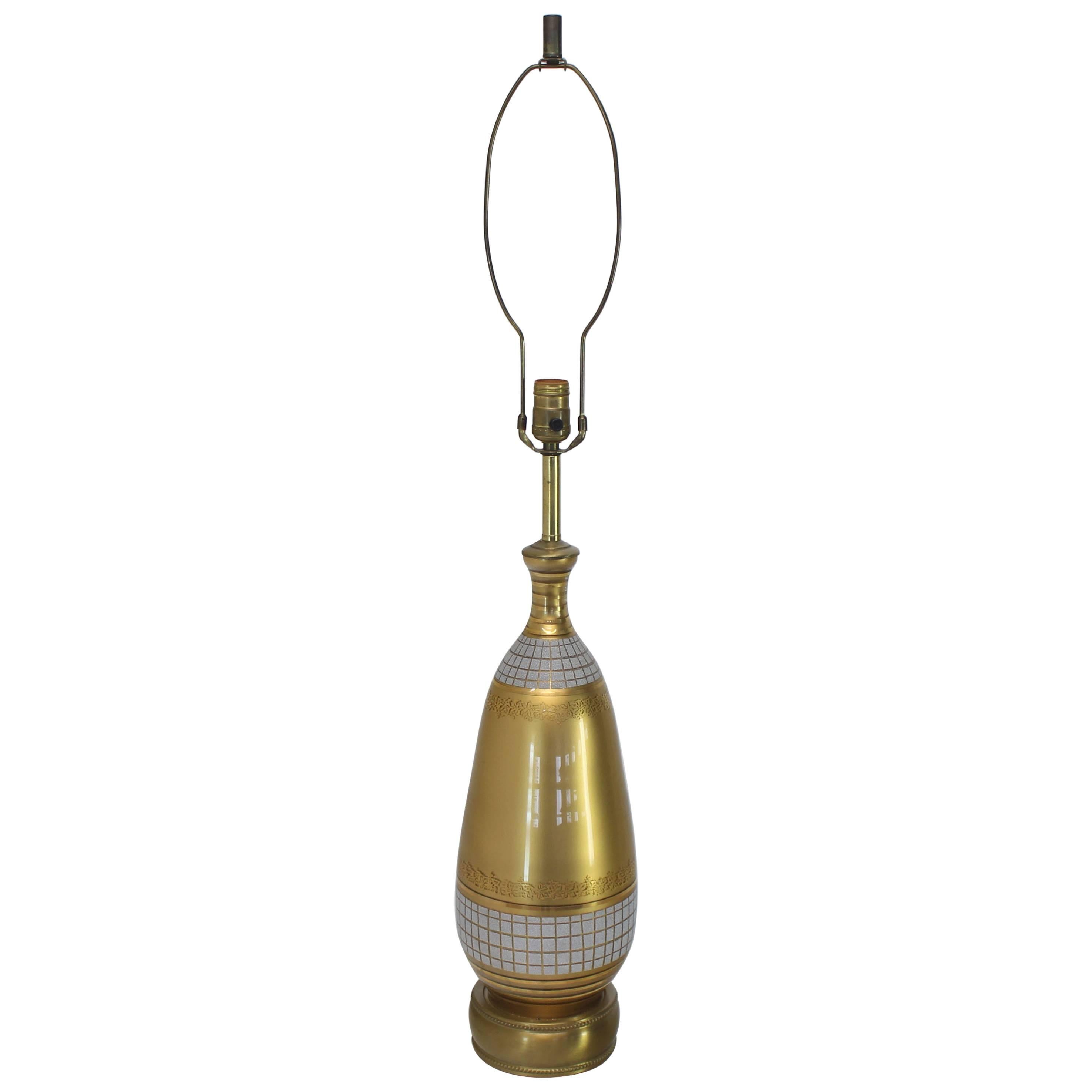 Gold Tone Glass Vase Shape Table Lamp For Sale