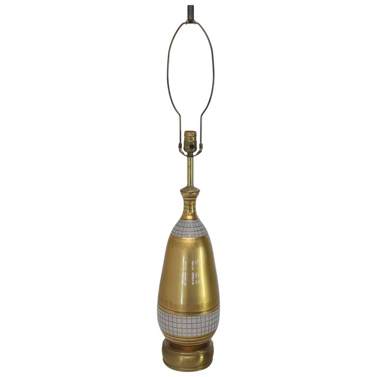 Gold Tone Glass Vase Shape Table Lamp For Sale at 1stDibs