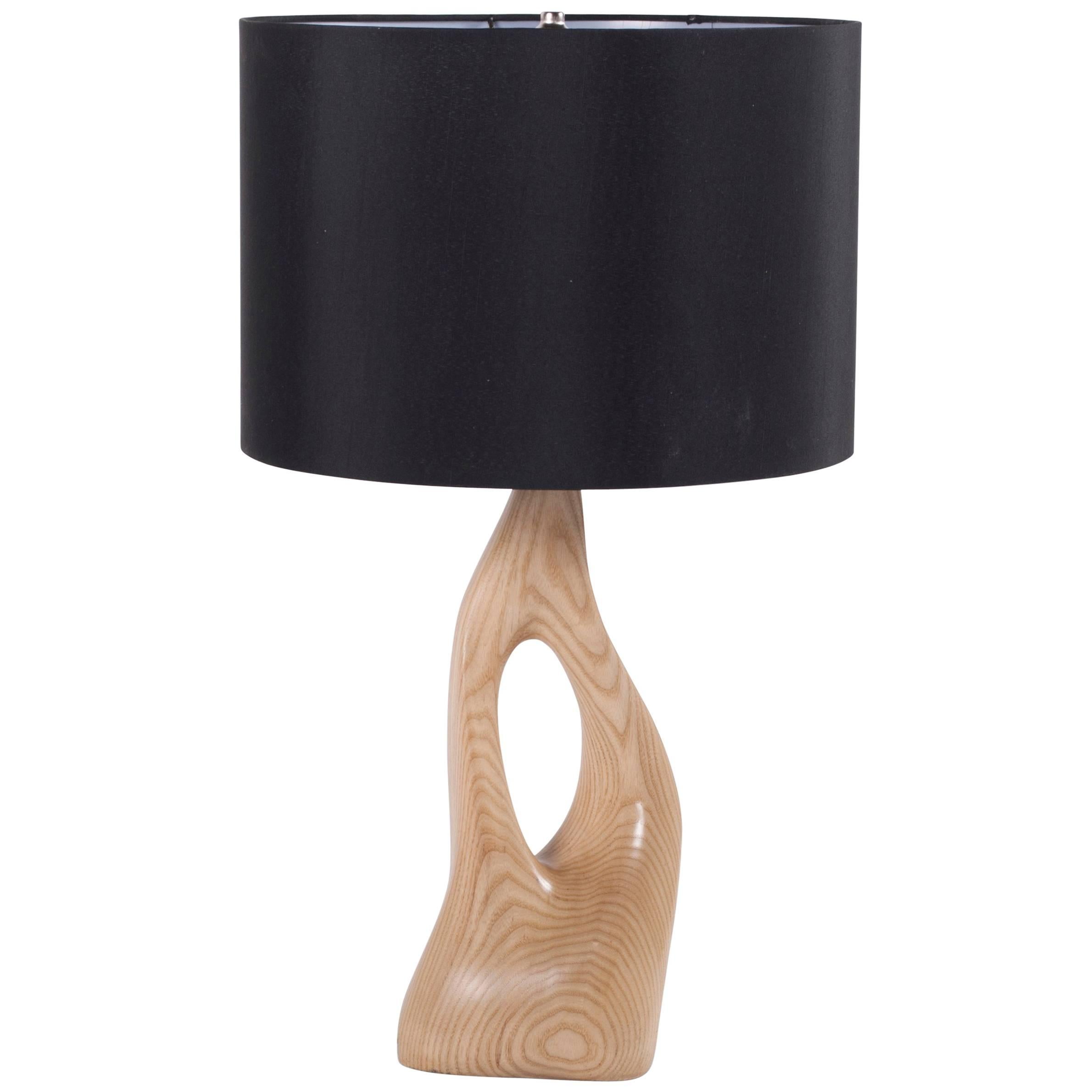 Amorph Helix Table Lamp, Solid Wood, Natural Stained For Sale
