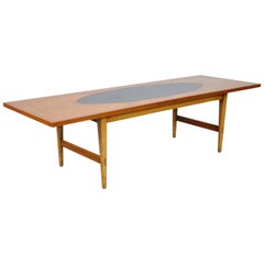 Paul McCobb Teak and Black Leather Coffee Table