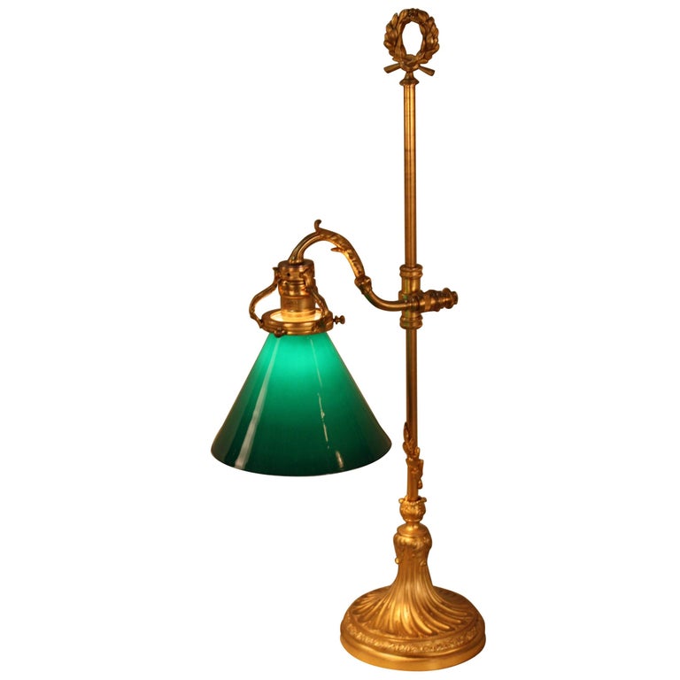 1930s Italian Desk Lamp With Bronze Foot And Green Enameled Shade French Bronze Desk Lamp With Cased Green Shade