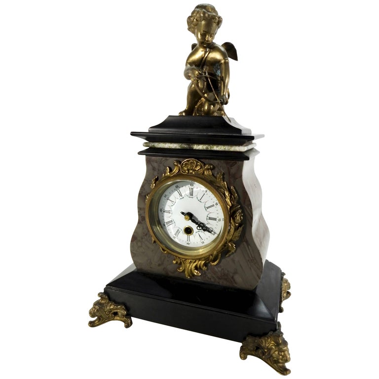 20th Century French Marble Clock with Bronze Cherub For Sale at 1stdibs