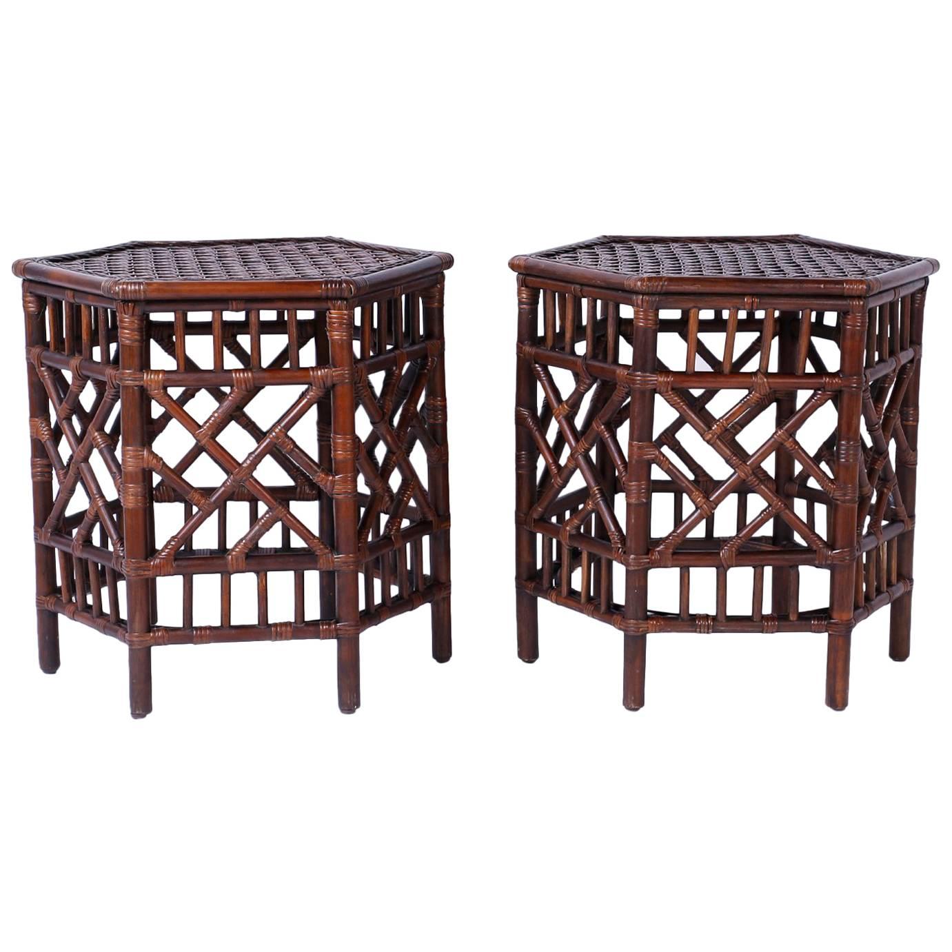 Pair of British Colonial Faux Bamboo End Tables