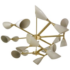 Italian Studio Made Eighteen-Light Cream Cone and Brass Chandelier