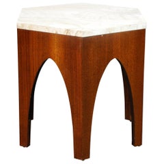 Harvey Probber Walnut and Travertine Hexagonal Side Table