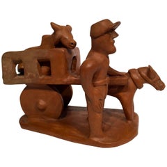 VITALINO Brazilian Craftsman Terracotta "Ox in the Cart", circa 1950