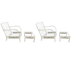Pair of Salterini Grape Vine Lounge Chairs and Ottoman Frames in White