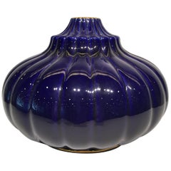 SEVRES France Art Deco Porcelain Blue and Gold Vase, circa 1930