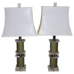 1970s Bauer Lucite and Lacquered Leather Table Lamps