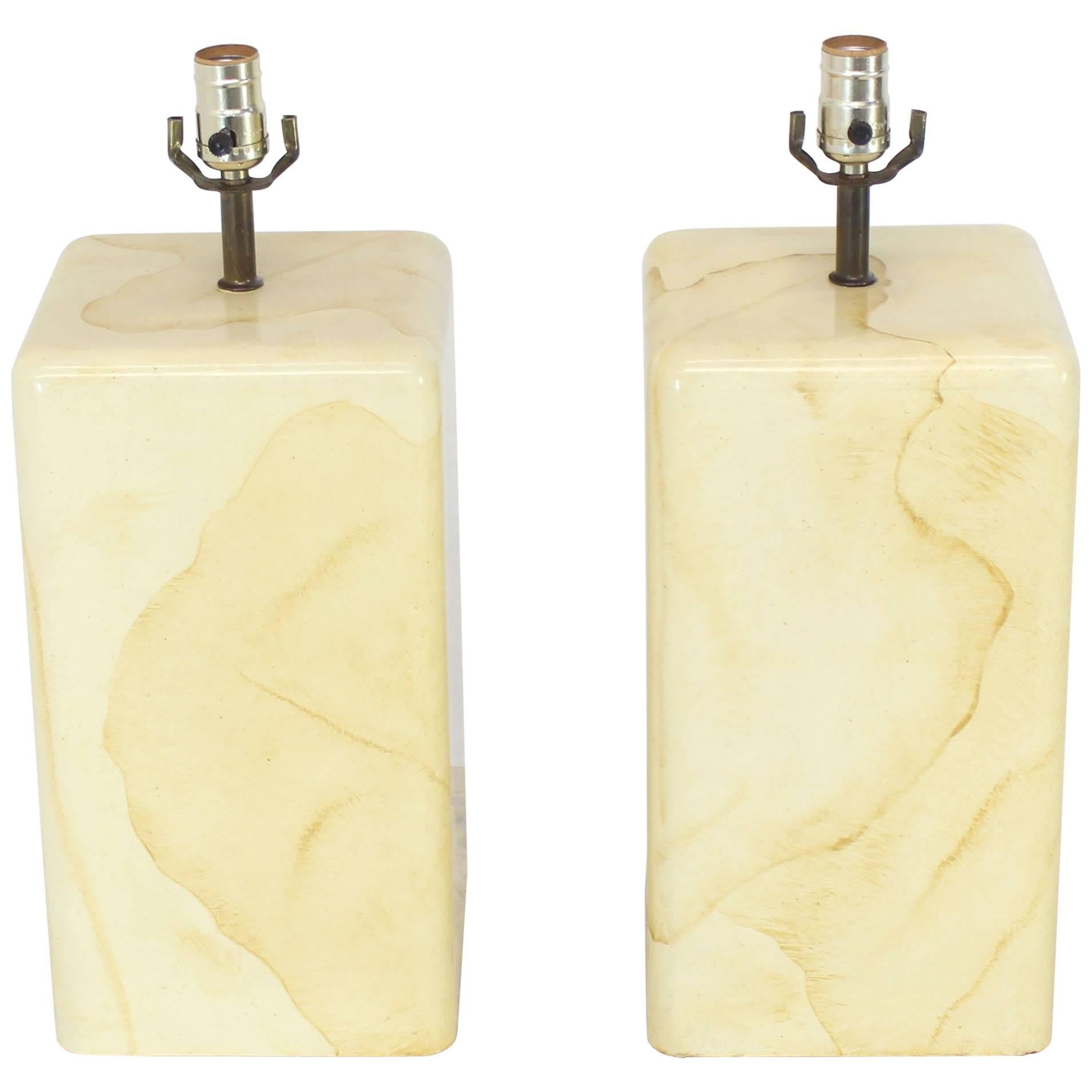 Pair of Faux Parchment Goatskin Table Lamps For Sale