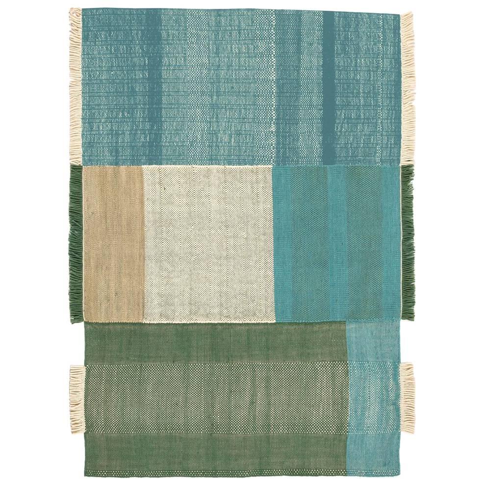 Tres Collection Grüner handgewobener Teppich aus Wolle und Filz von Nani Marquina, klein im Angebot