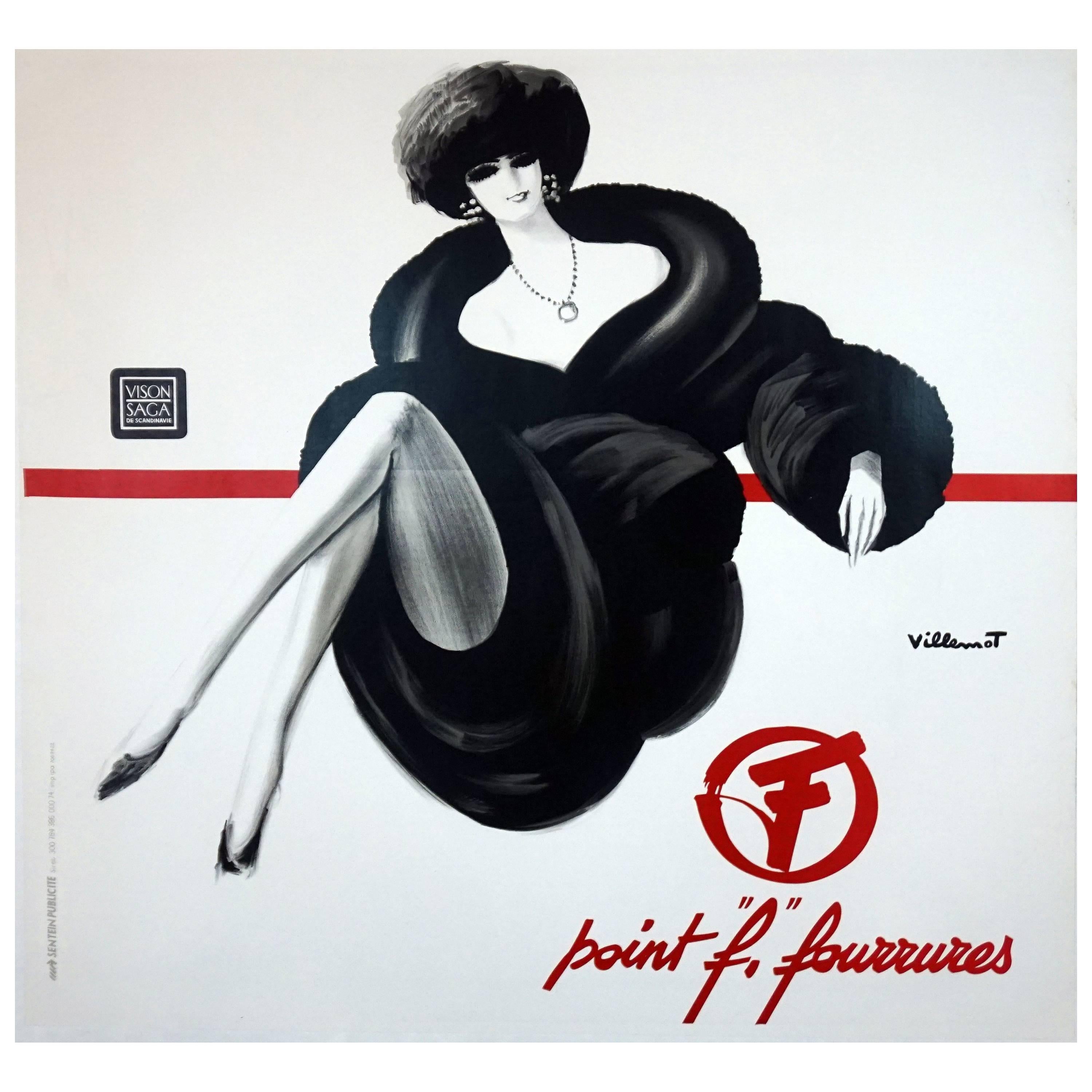 Point F. Fourrures advertising poster by Villemot For Sale