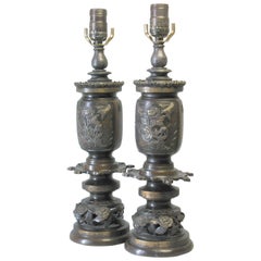 Pair of Japanese Bronze Vases as Lamps Meiji Period