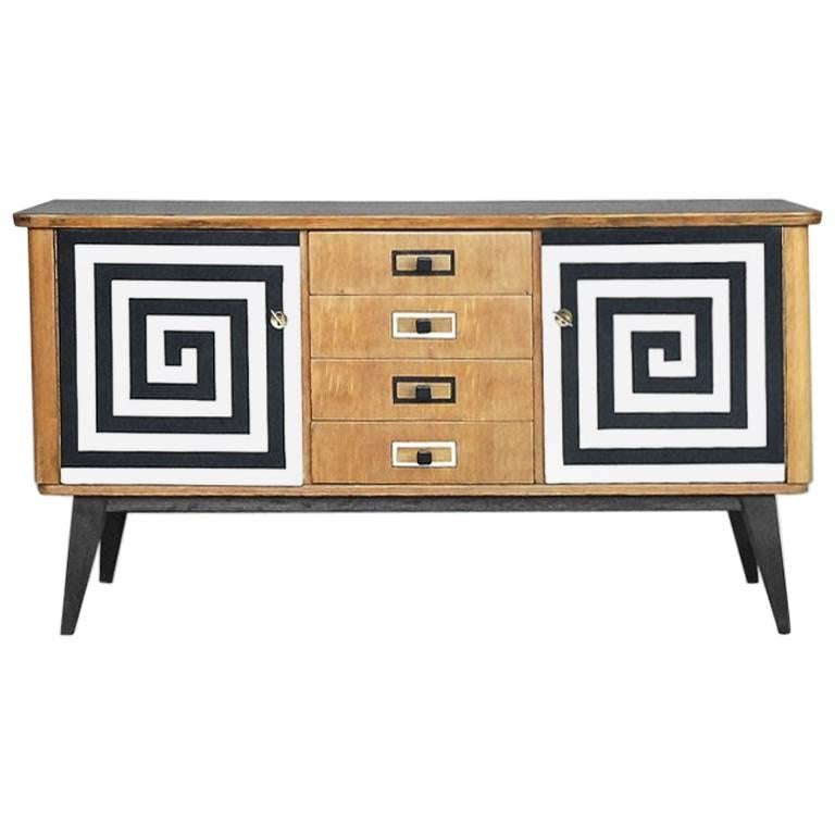 Midcentury Sideboard with Hand-Painted Pattern, 1960s