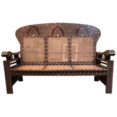 Antique Indian Cane and Inlaid Bench