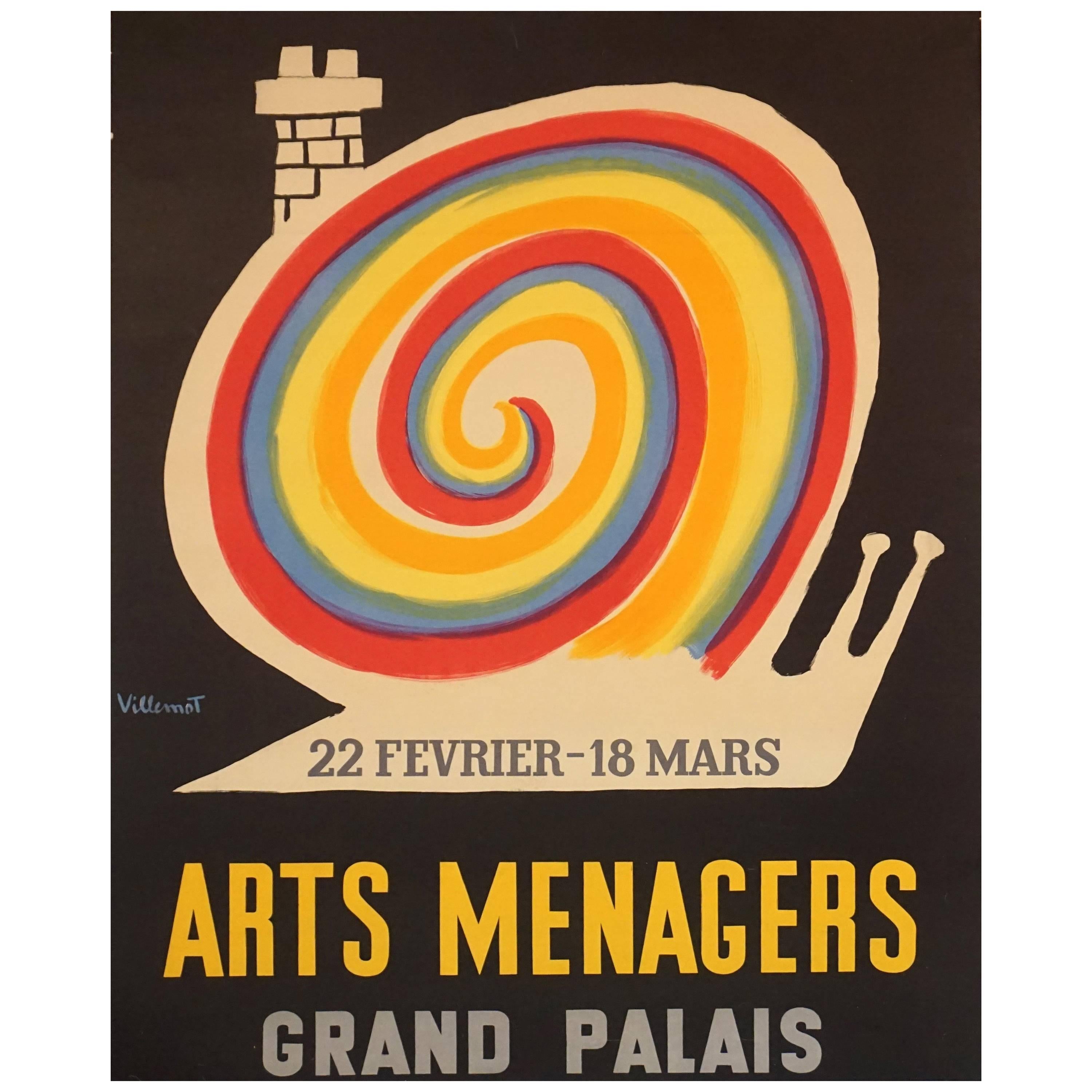 Midcentury Exhibition Advertising Poster for Art Menegers by Bernard Villemot For Sale
