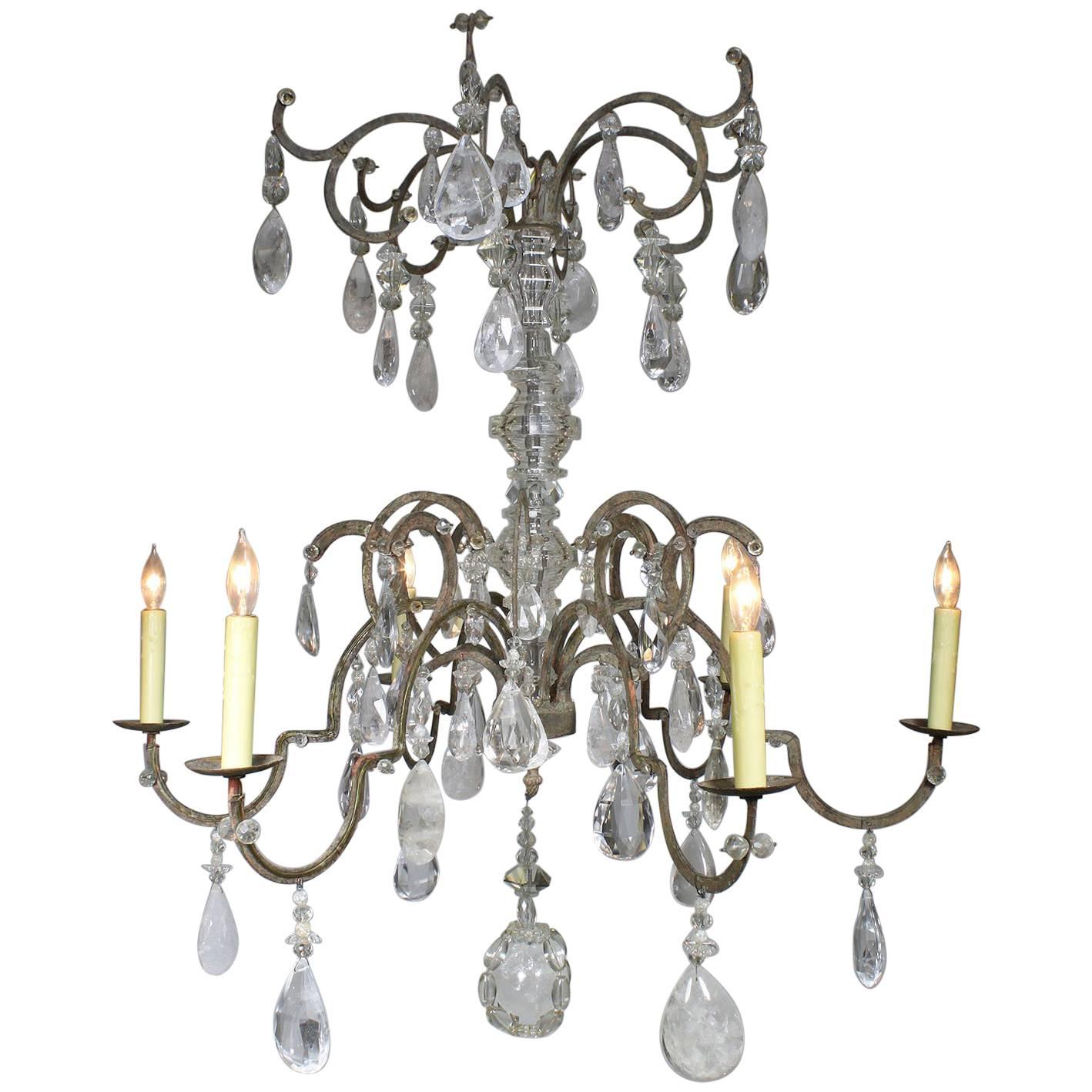Rare French 19th-20th Century Louis XV Style Metal and Rock-Crystal Chandelier