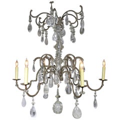 Antique Rare French 19th-20th Century Louis XV Style Metal and Rock-Crystal Chandelier