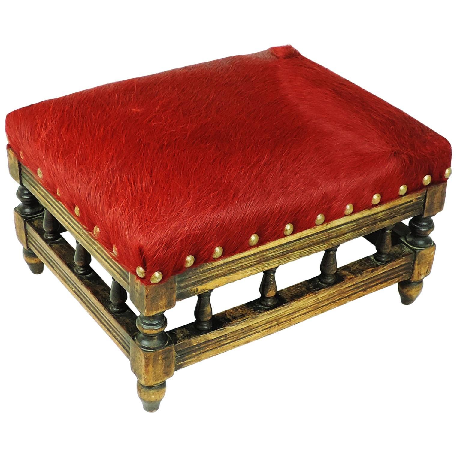 Edwardian Read Horse Leather Footstool For Sale