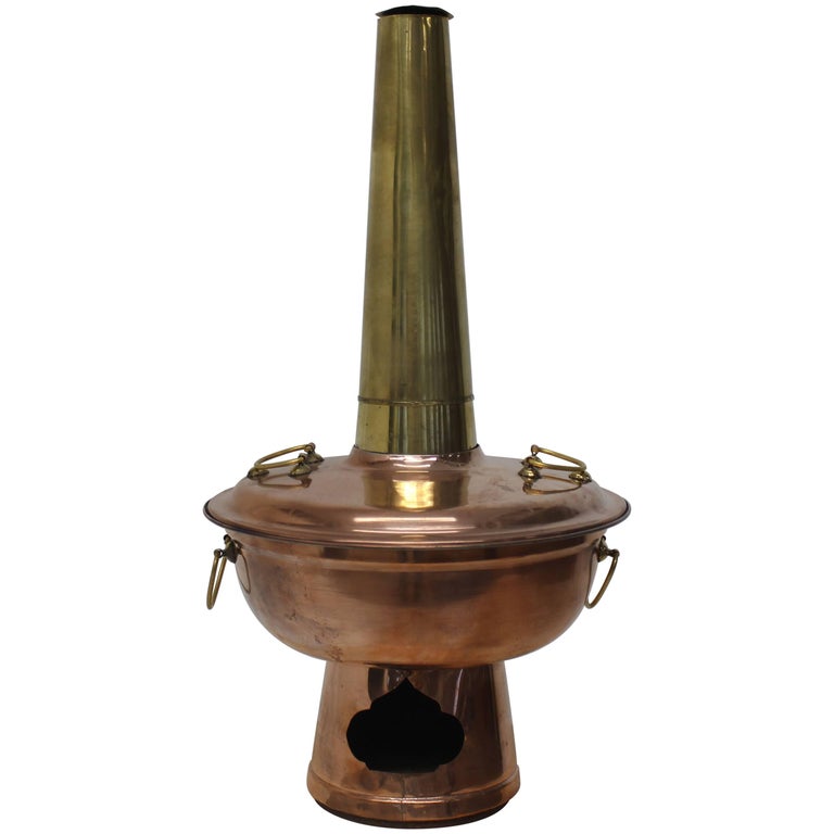 Copper and Brass Coal Burning Food Warmer Removable Chimney Samovar For