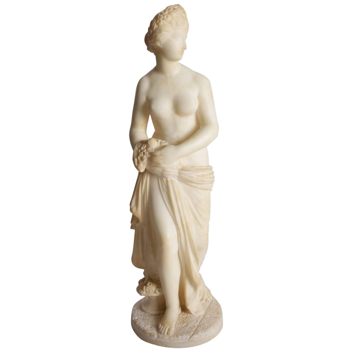 Antique Italian Carved Alabaster Classical Partial Nude Sculpture of Woman