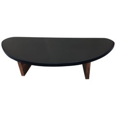 French Walnut and Black Lacquer Demi Lune Coffee Table