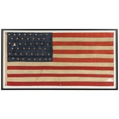 46 Star American Linen Flag Hand Sewn Folk Art Stars Framed