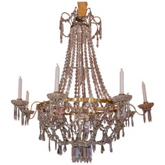 Antique French Empire Style, Gilt-Brass and Baccarat Crystal Chandelier, circa 1890