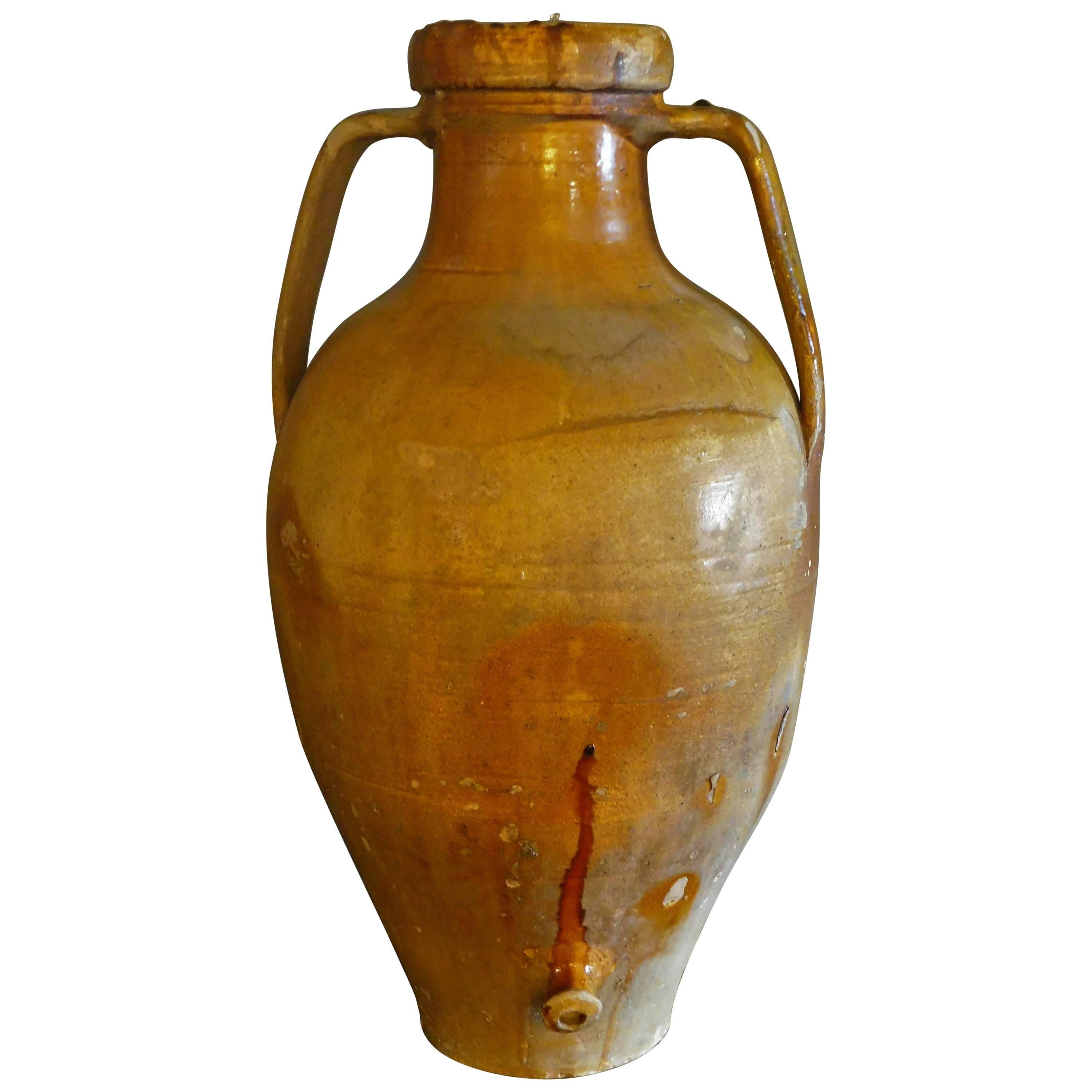 Large Terracotta Olive Oil Amphora with Spout and Handles, Italy, circa 1840