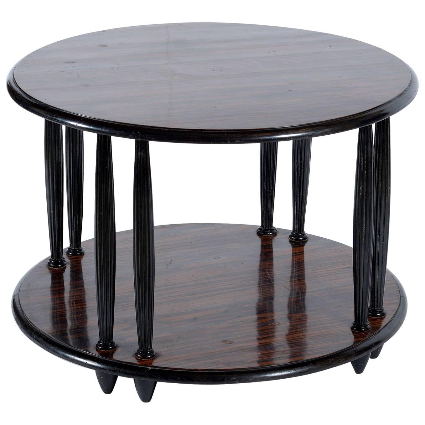 Round  Double Shelves Art Deco Coffee or Side Table, 1925-1930