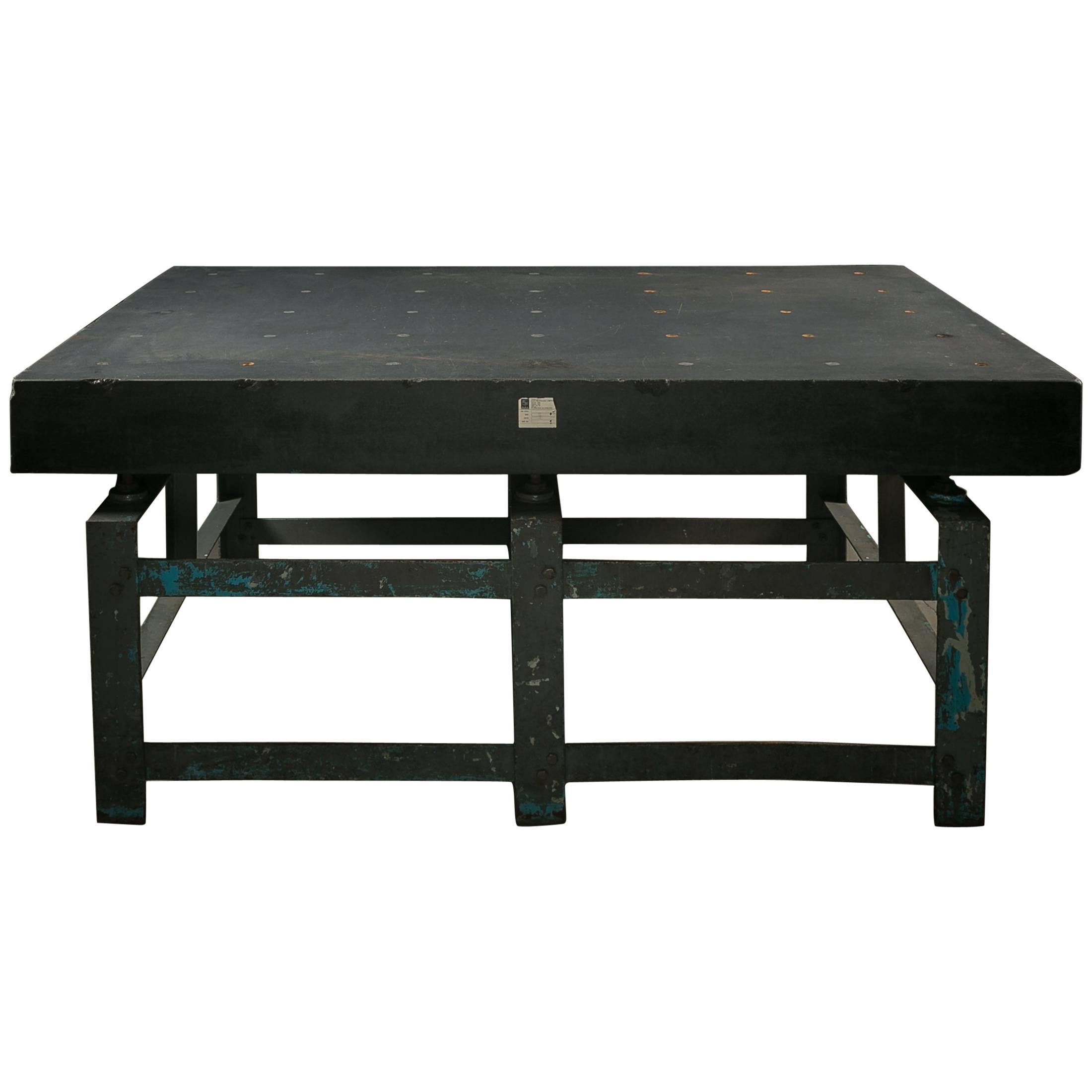 Industrial Granite Topped Machine Table with Steel Base For Sale