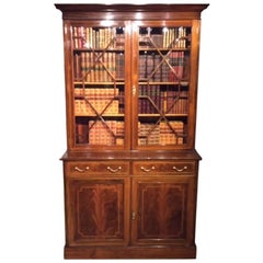 Fine Quality Flame Mahogany and Inlaid Edwardian Period Antique Bookcase