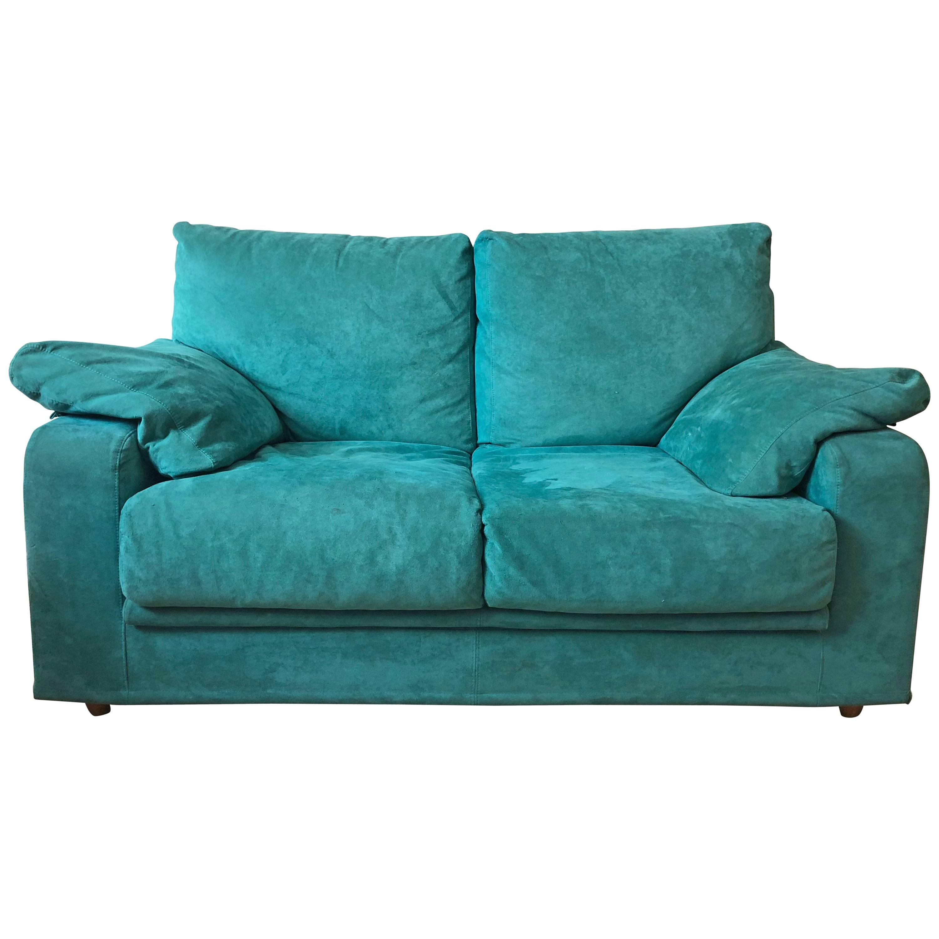 Mid-Century Turquoise / Blue Two-Seat Sofa, Italy