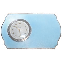 Vintage Rare 1938 Asprey Solid Sterling Silver Art Deco Guilloche Enamel 8 Day Clock