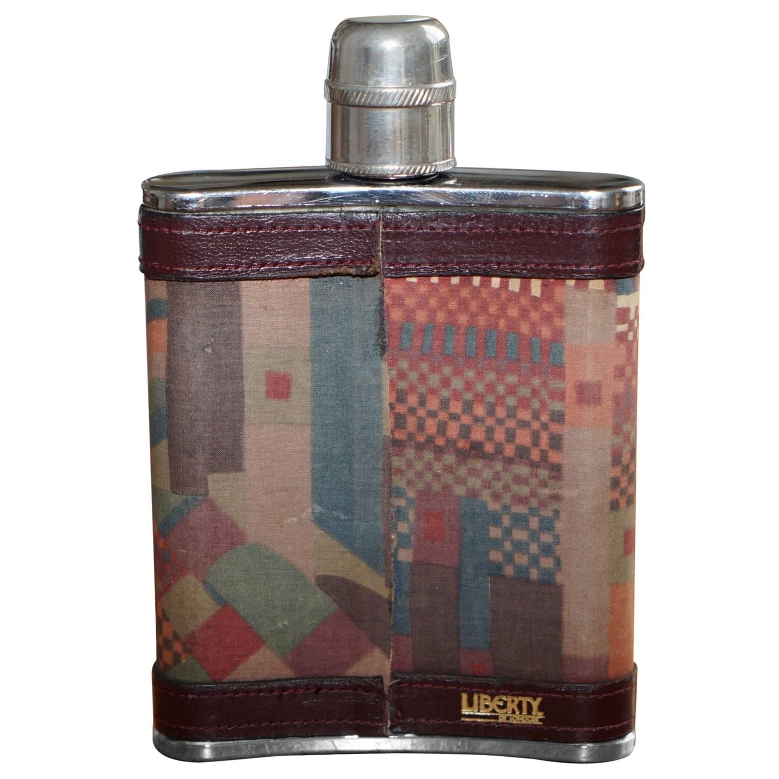 Stunning Liberty London Kilim & Brown Leather Hip Flask Stainless Steel 6oz