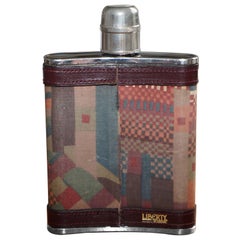 Atemberaubende Liberty London Kilim & Braunes Leder Flachmann Edelstahl 6oz