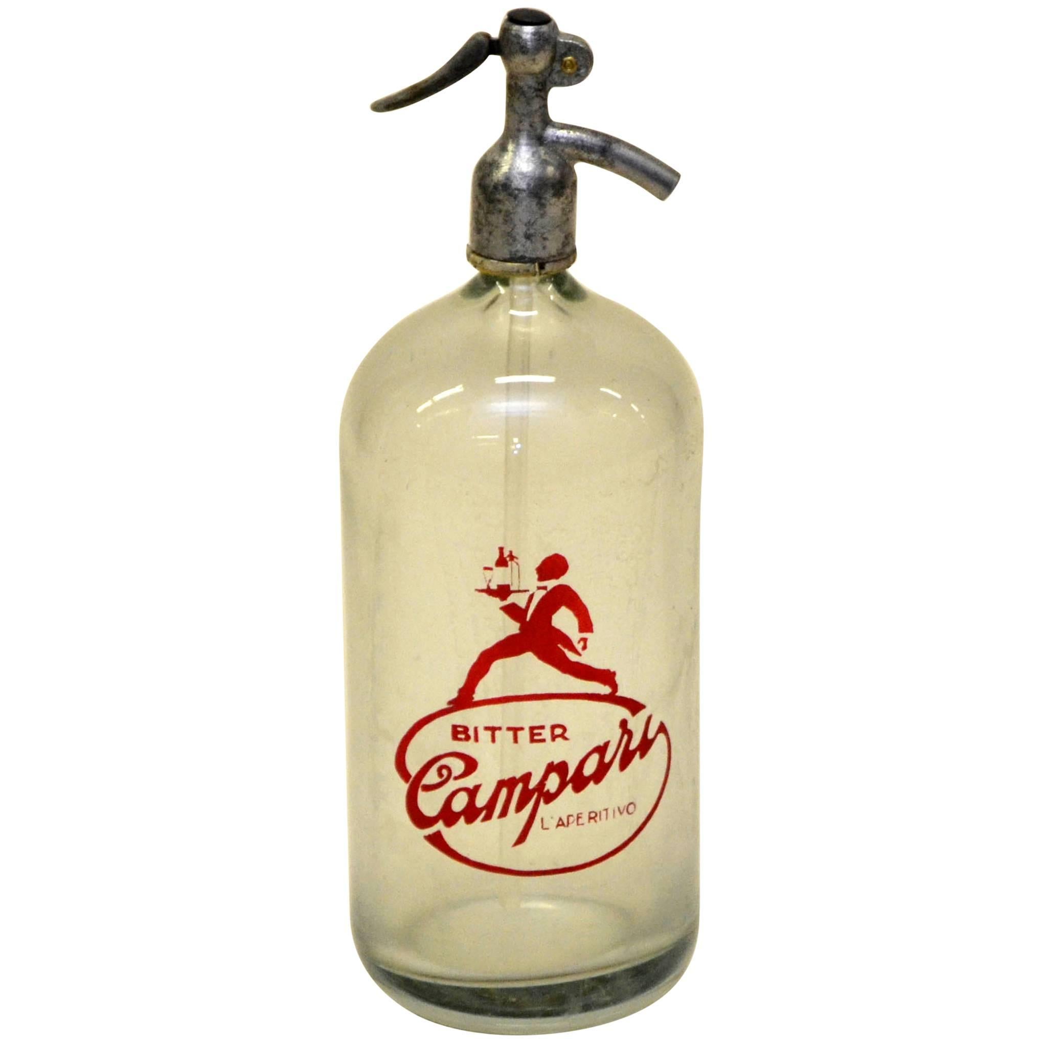 1950s Rare Glass Italian Soda Syphon Seltzer Bitter Campari Two-Litre Bar Bottle For Sale
