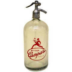 Vintage 1950s Rare Glass Italian Soda Syphon Seltzer Bitter Campari Two-Litre Bar Bottle