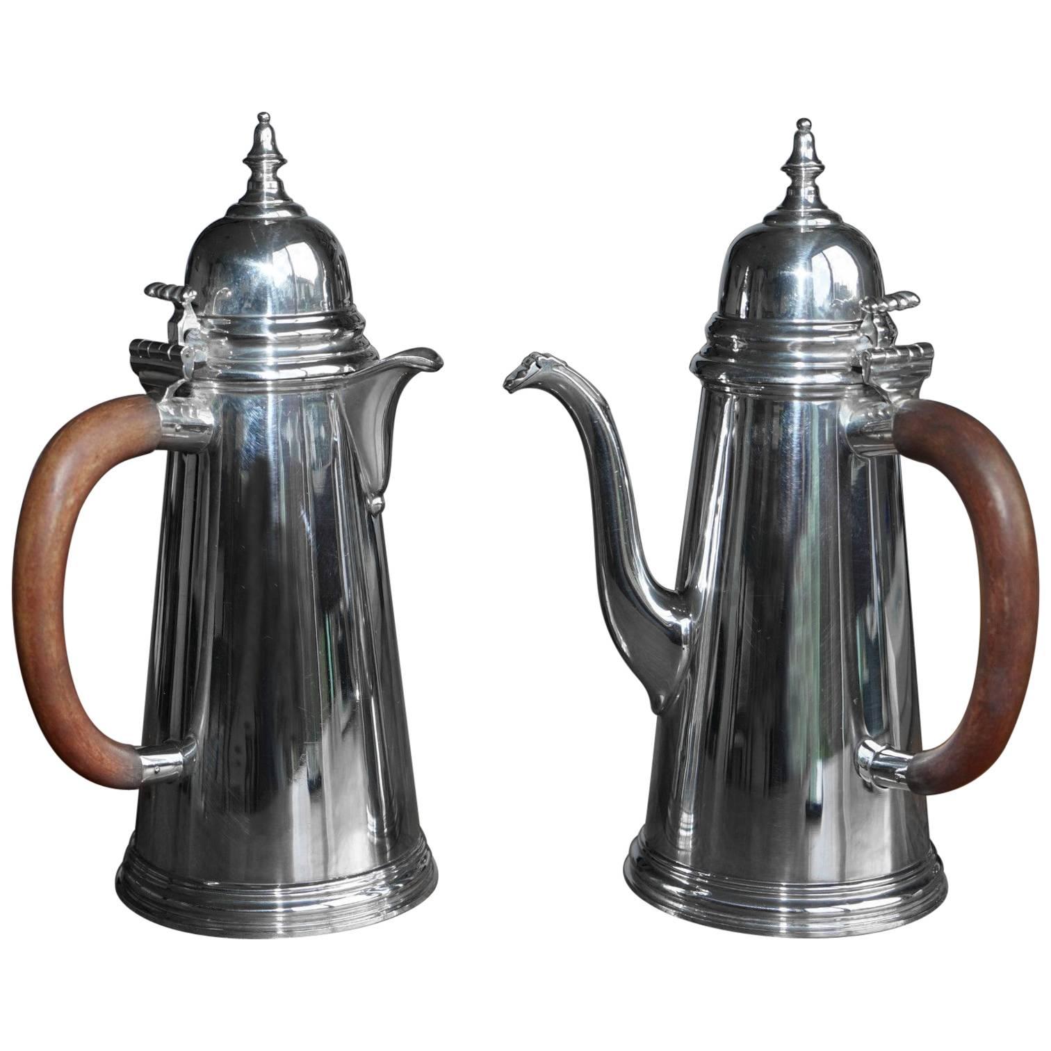 Pair of 1967 Asprey London Sterling Silver Cafe Au Lait Pots Jugs Coffee Milk