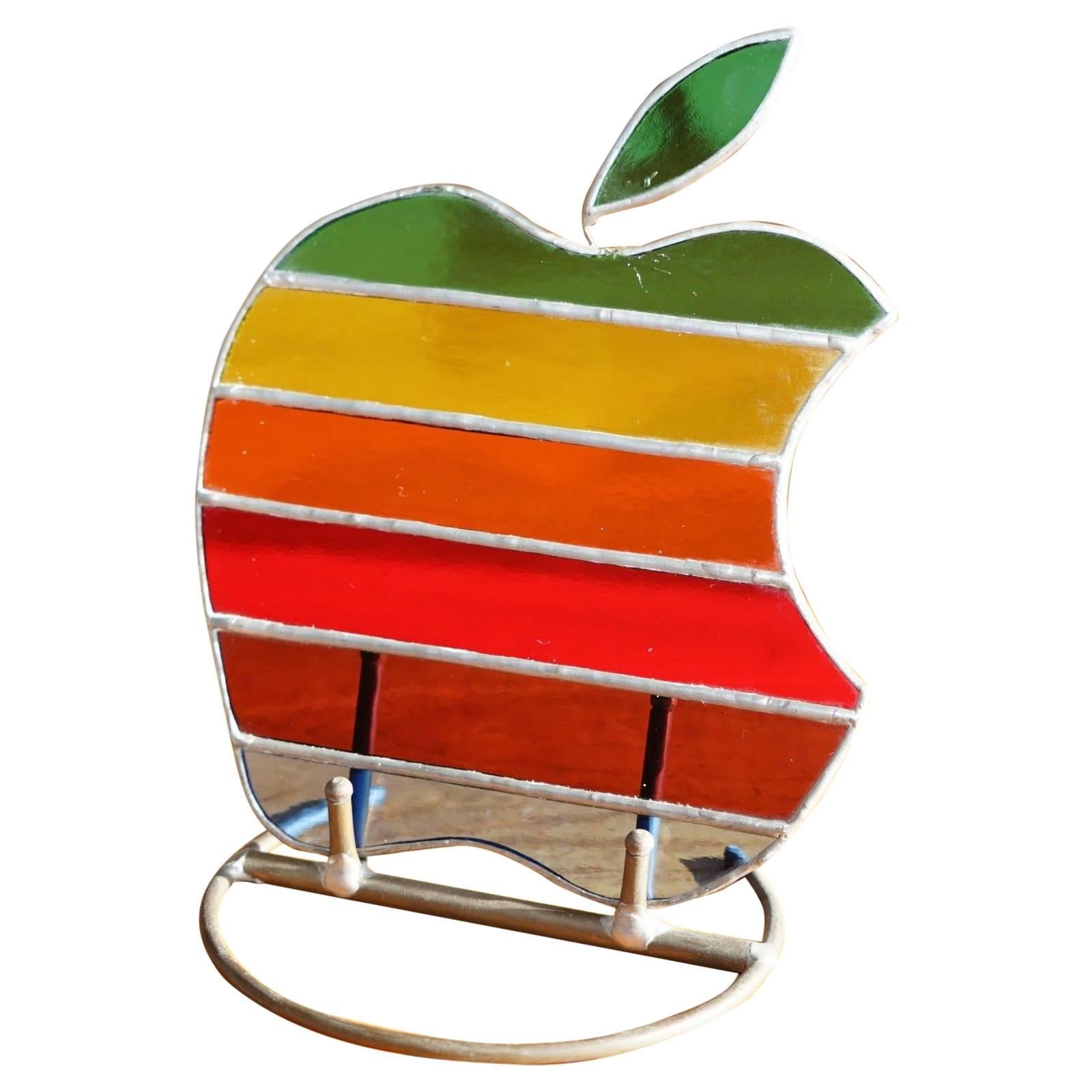 Rare Apple Mac Computers Memorabilia Stained Glass Logo & Stand iPhone iPad iPod