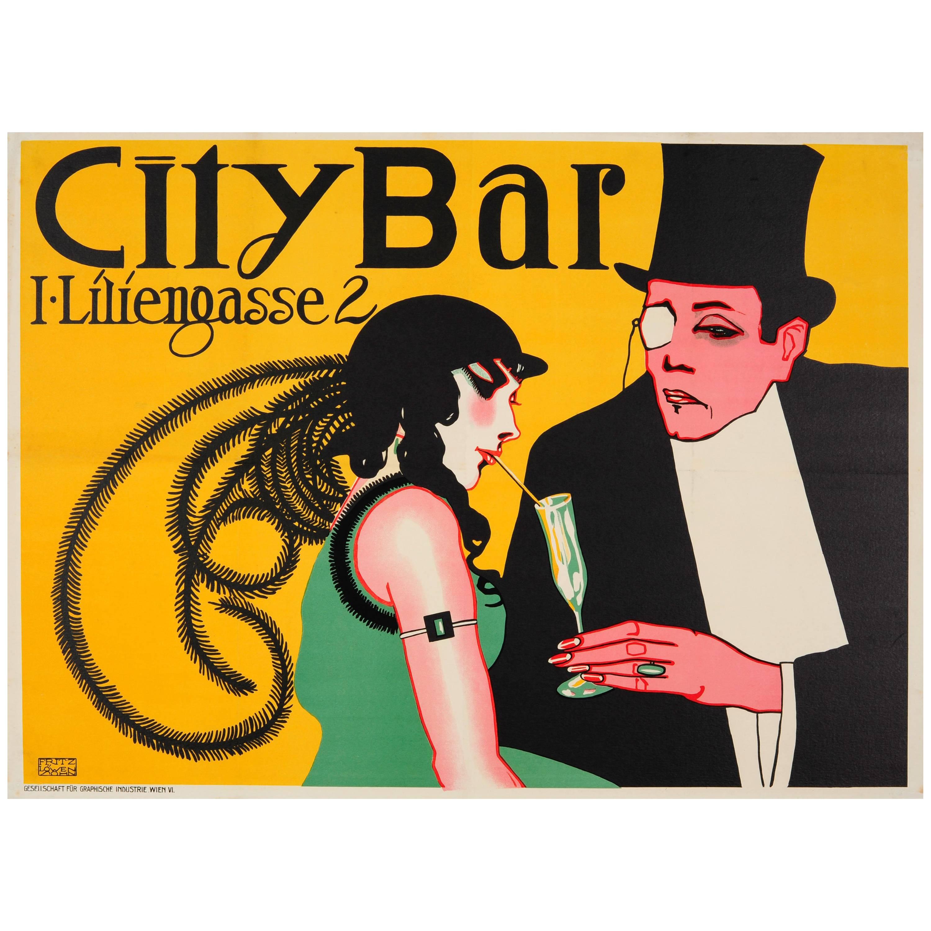 Original Vienna Secessionism Design Poster for City Bar - Now Eden Bar - Austria