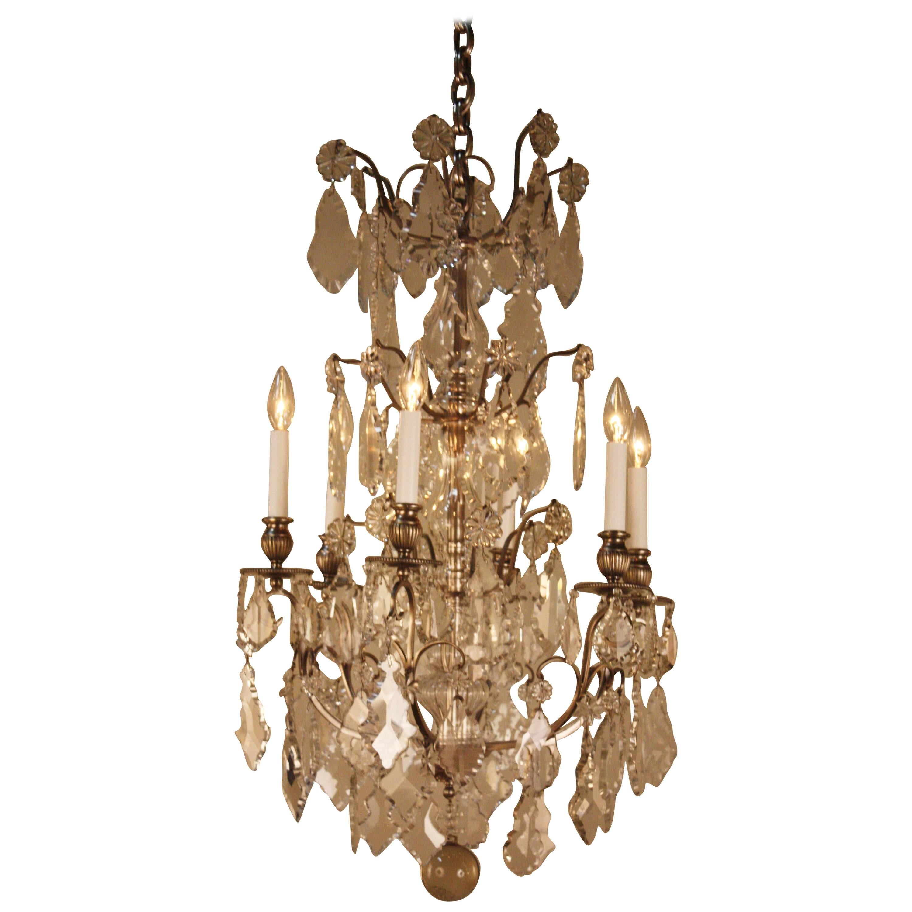 French 1920s Crystal and Silver Chandelier