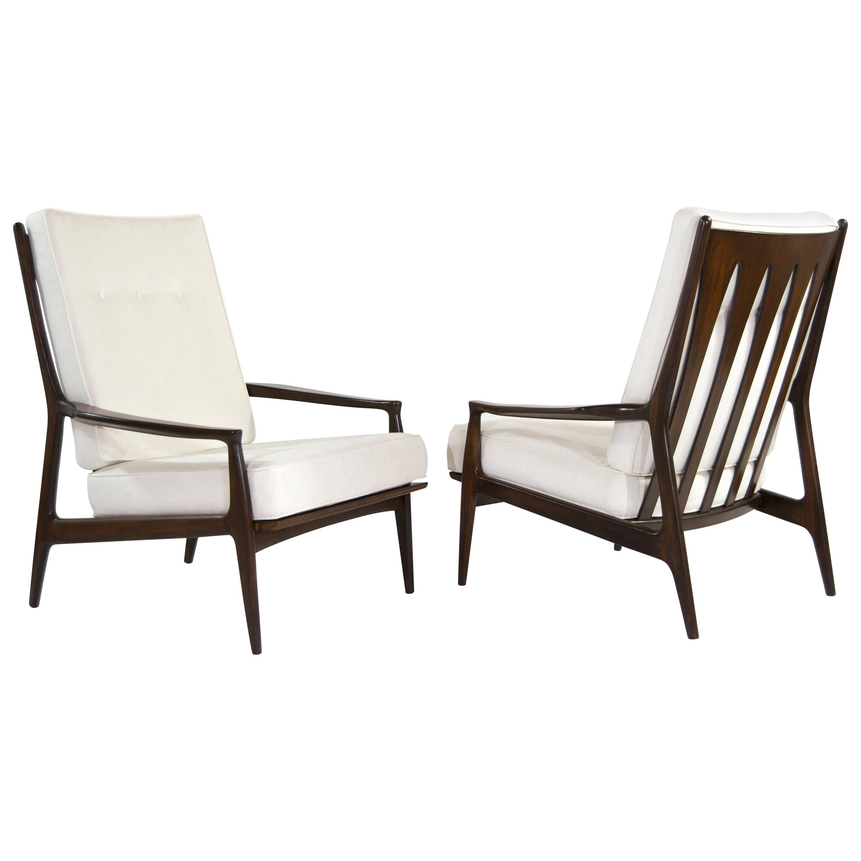 Walnut Milo Baughman, Archie Lounge Chairs, 1950s