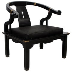 James Mont 1960s Horseshoe Black Lacquered Chinoiserie Armchair