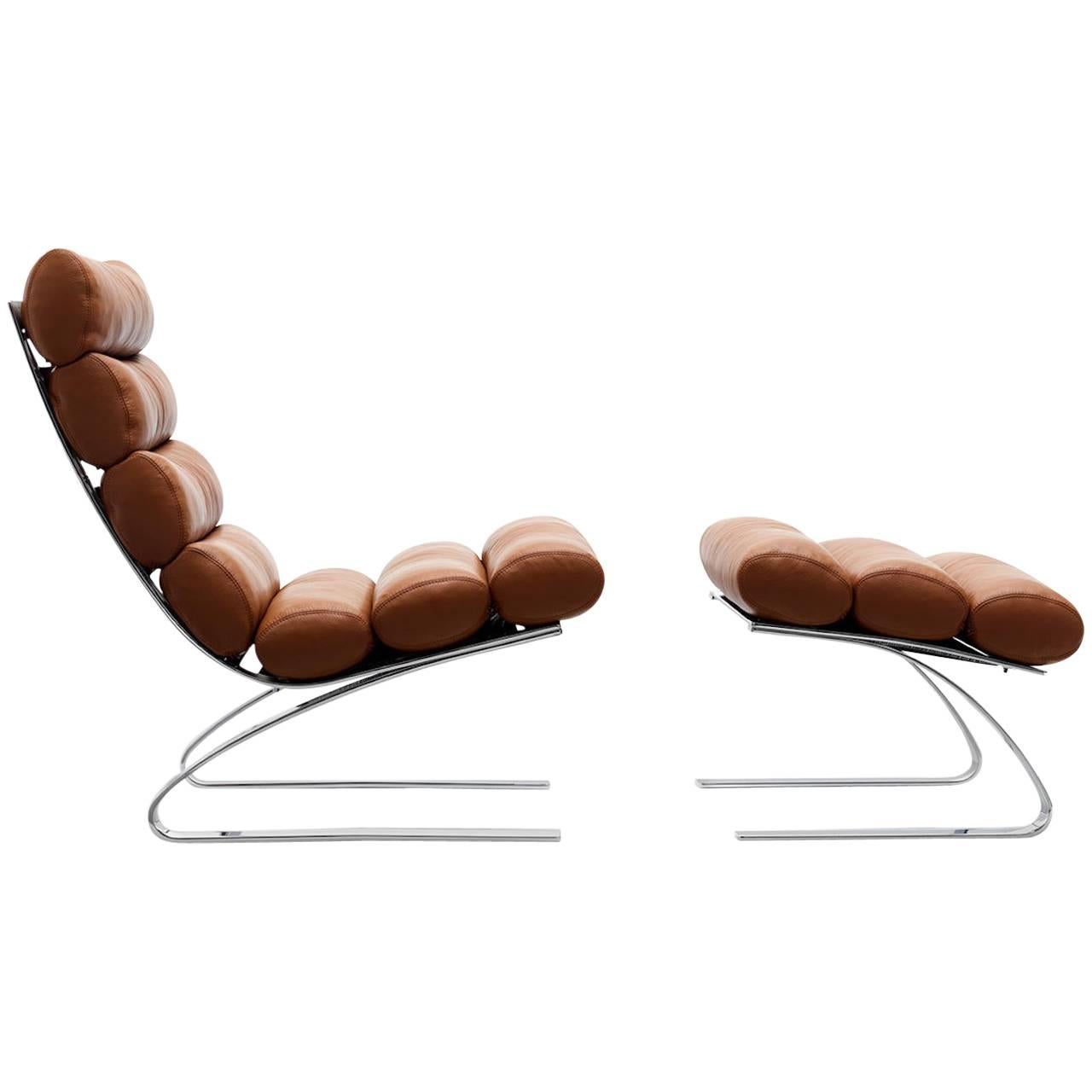 COR Sinus Lounge Chair with Ottoman with or Without Arms in Fabric or Leather For Sale