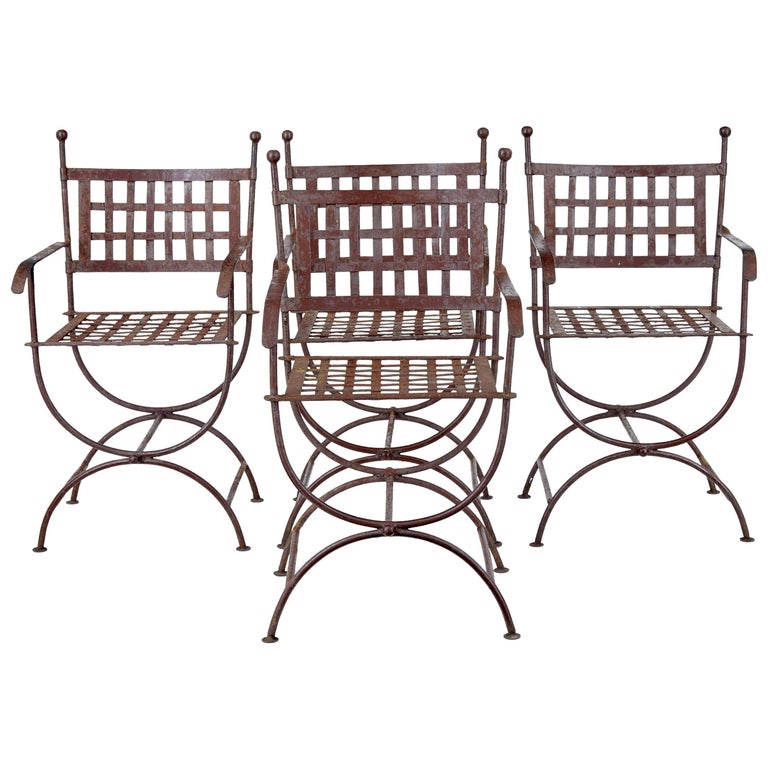 Set Of Four Wrought Iron Decorative Garden Chairs For At 1stdibs Set Of Four Wrought Iron Decorative Garden Chairs For