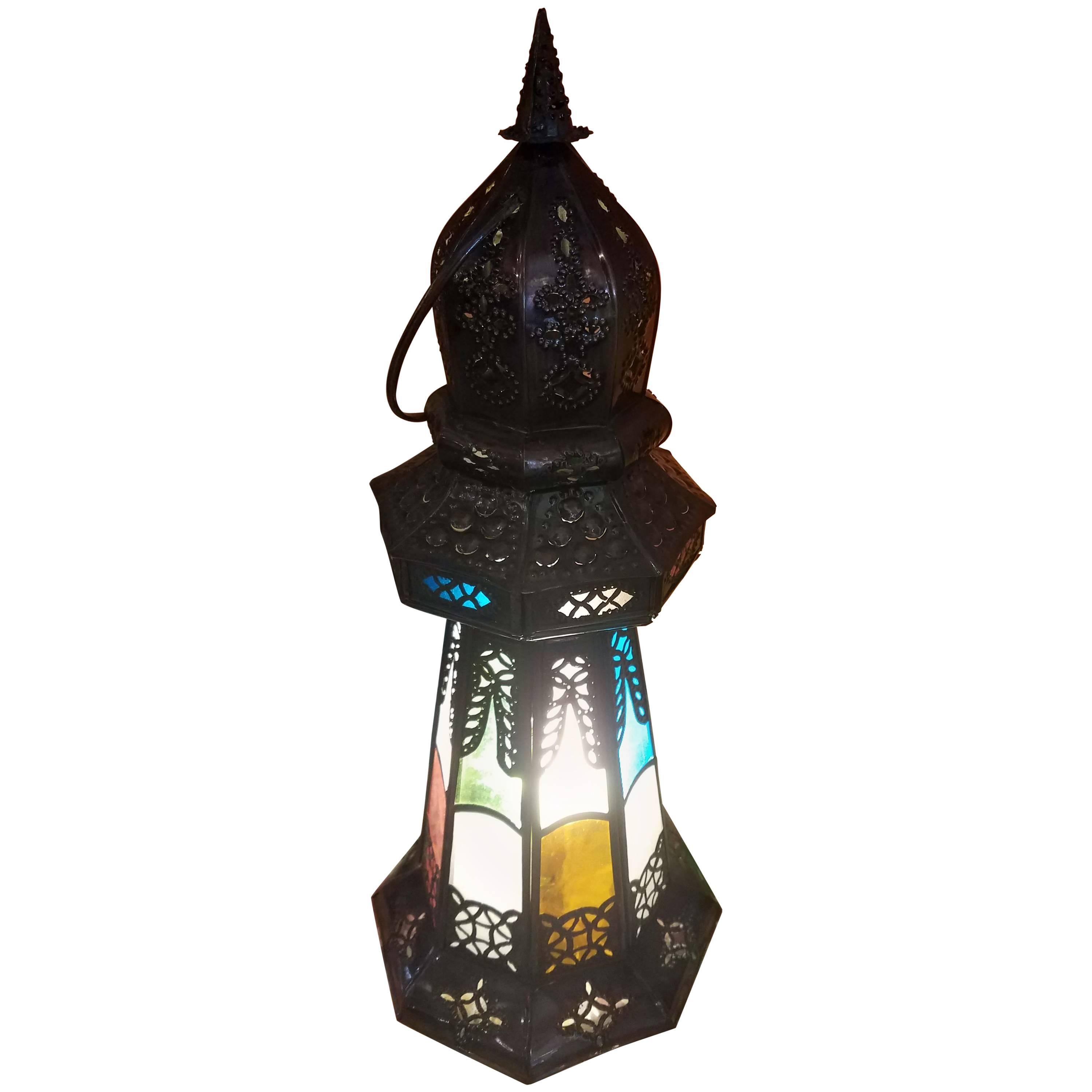 Turkish Moroccan Lighthouse Lantern, Multi-Color Glass For Sale