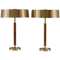 Swedish Midcentury Table Lamps in Brass and Wood by Boréns
